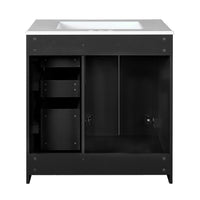Sarba Bathroom Sink with Vanity Cabinet, Ceramic, Chrome, Black Wood 30 Inch - BM351232