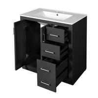 Sarba Bathroom Sink with Vanity Cabinet, Ceramic, Chrome, Black Wood 30 Inch - BM351232