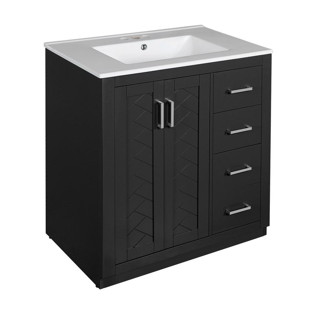 Sarba Bathroom Sink with Vanity Cabinet, Ceramic, Chrome, Black Wood 30 Inch - BM351232