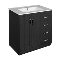 Sarba Bathroom Sink with Vanity Cabinet, Ceramic, Chrome, Black Wood 30 Inch - BM351232