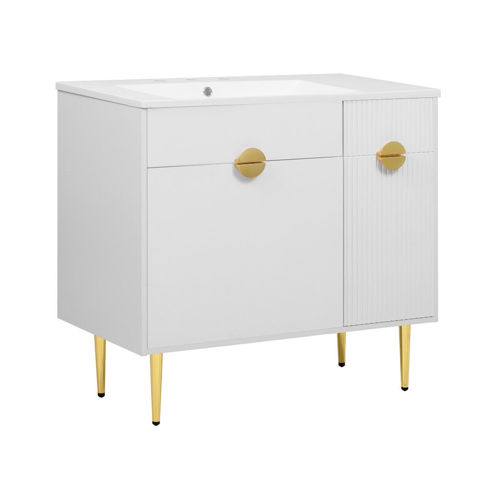 Fizra Bathroom Vanity with Resin Basin, Storage Cabinet, White Gold 36 Inch - BM351233