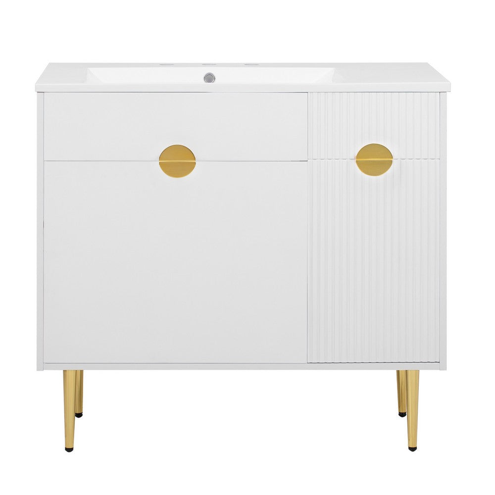 Fizra Bathroom Vanity with Resin Basin, Storage Cabinet, White Gold 36 Inch - BM351233