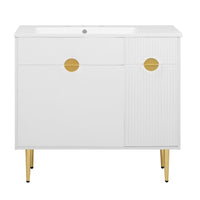 Fizra Bathroom Vanity with Resin Basin, Storage Cabinet, White Gold 36 Inch - BM351233