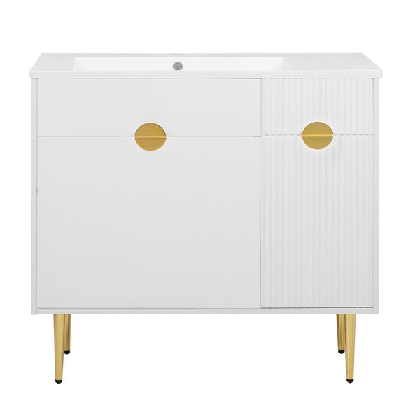 Fizra Bathroom Vanity with Resin Basin, Storage Cabinet, White Gold 36 Inch - BM351233