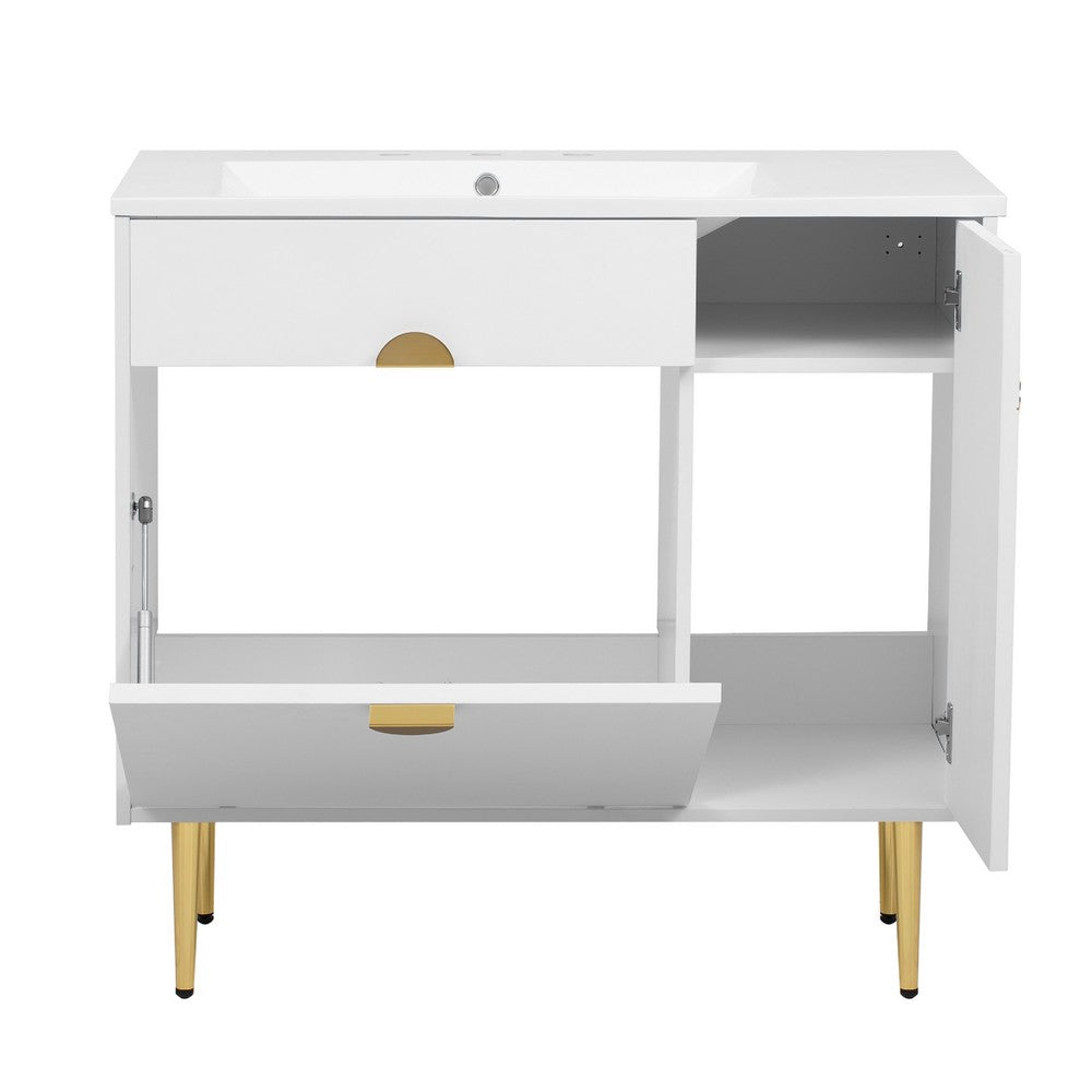 Fizra Bathroom Vanity with Resin Basin, Storage Cabinet, White Gold 36 Inch - BM351233