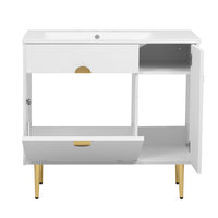 Fizra Bathroom Vanity with Resin Basin, Storage Cabinet, White Gold 36 Inch - BM351233