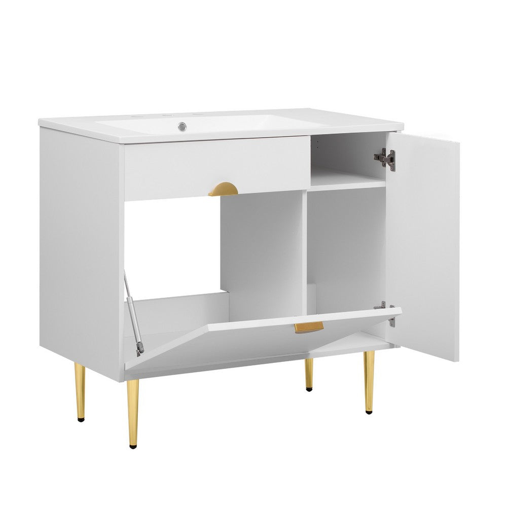 Fizra Bathroom Vanity with Resin Basin, Storage Cabinet, White Gold 36 Inch - BM351233