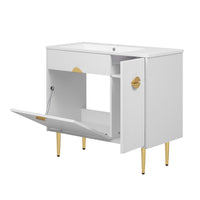 Fizra Bathroom Vanity with Resin Basin, Storage Cabinet, White Gold 36 Inch - BM351233