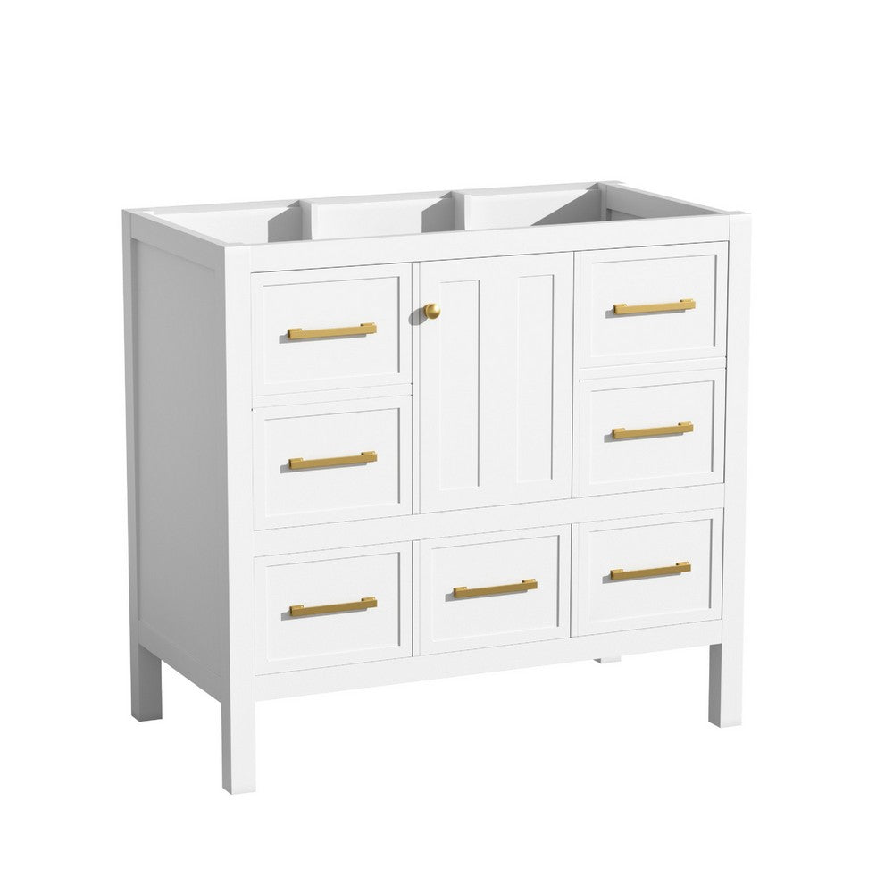 Hamza Bathroom Vanity Cabinet with 5 Drawers, White Wood 36 Inch Wide - BM351234