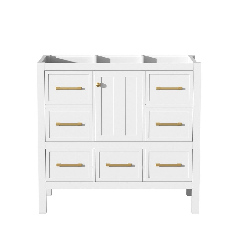 Hamza Bathroom Vanity Cabinet with 5 Drawers, White Wood 36 Inch Wide - BM351234