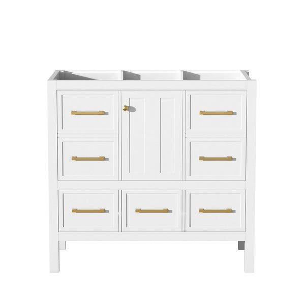 Hamza Bathroom Vanity Cabinet with 5 Drawers, White Wood 36 Inch Wide - BM351234