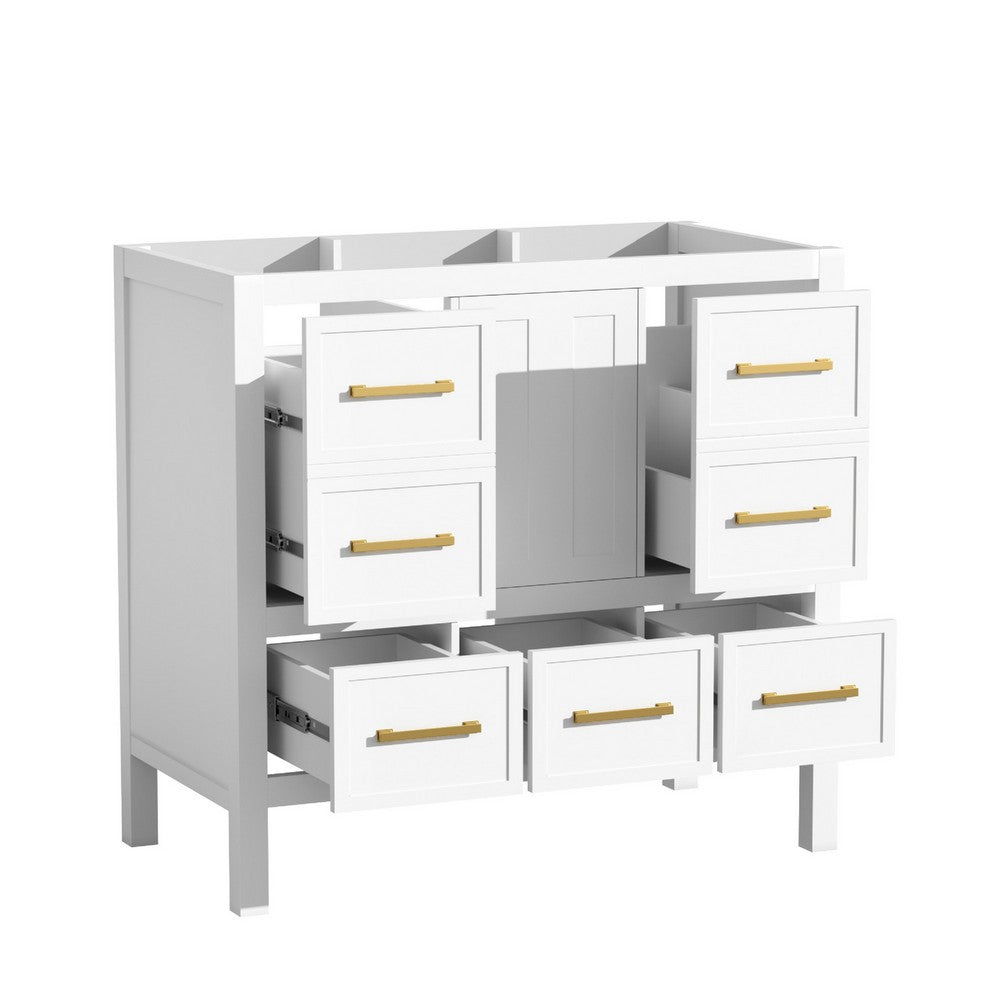 Hamza Bathroom Vanity Cabinet with 5 Drawers, White Wood 36 Inch Wide - BM351234
