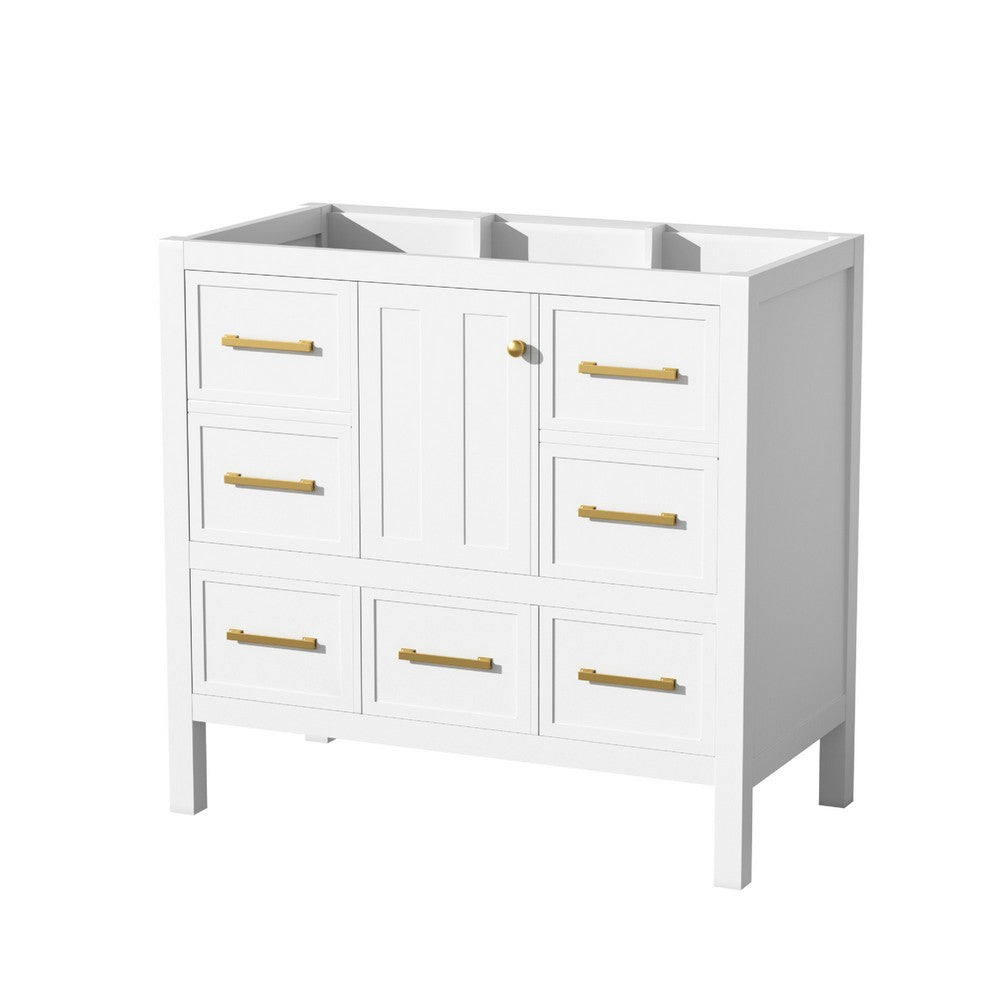 Hamza Bathroom Vanity Cabinet with 5 Drawers, White Wood 36 Inch Wide - BM351234