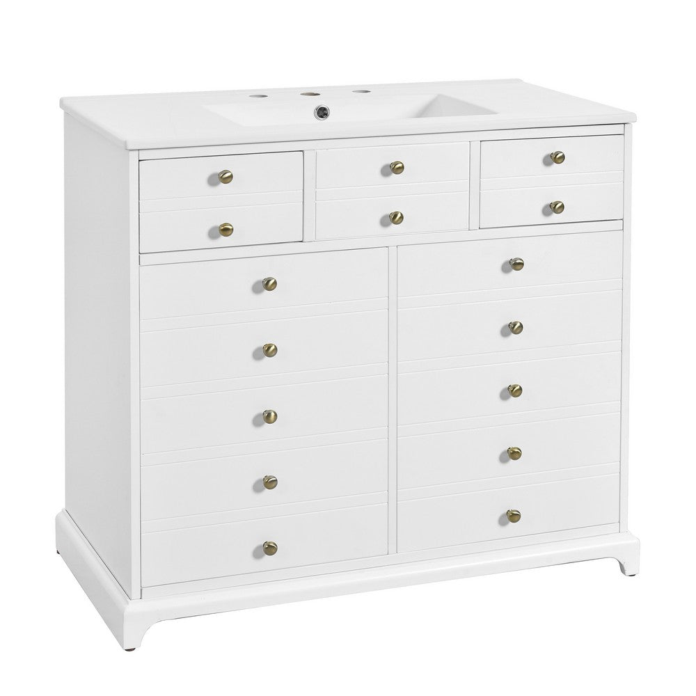 Ajax 36 Inch Ceramic Sink Bathroom Vanity, 2 Cabinet Doors, 2 Drawers, White - BM351235