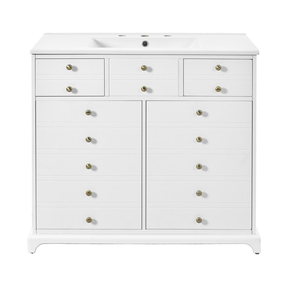 Ajax 36 Inch Ceramic Sink Bathroom Vanity, 2 Cabinet Doors, 2 Drawers, White - BM351235