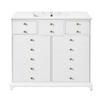 Ajax 36 Inch Ceramic Sink Bathroom Vanity, 2 Cabinet Doors, 2 Drawers, White - BM351235