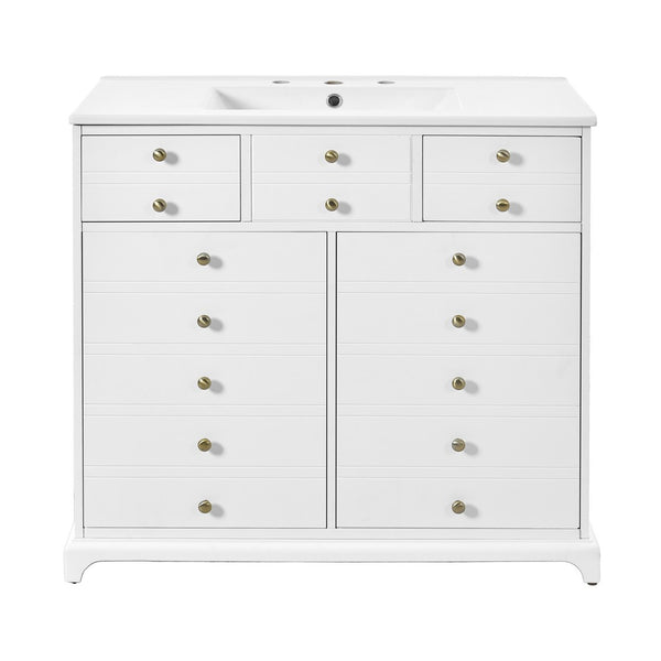 Ajax 36 Inch Ceramic Sink Bathroom Vanity, 2 Cabinet Doors, 2 Drawers, White - BM351235