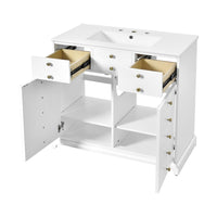 Ajax 36 Inch Ceramic Sink Bathroom Vanity, 2 Cabinet Doors, 2 Drawers, White - BM351235