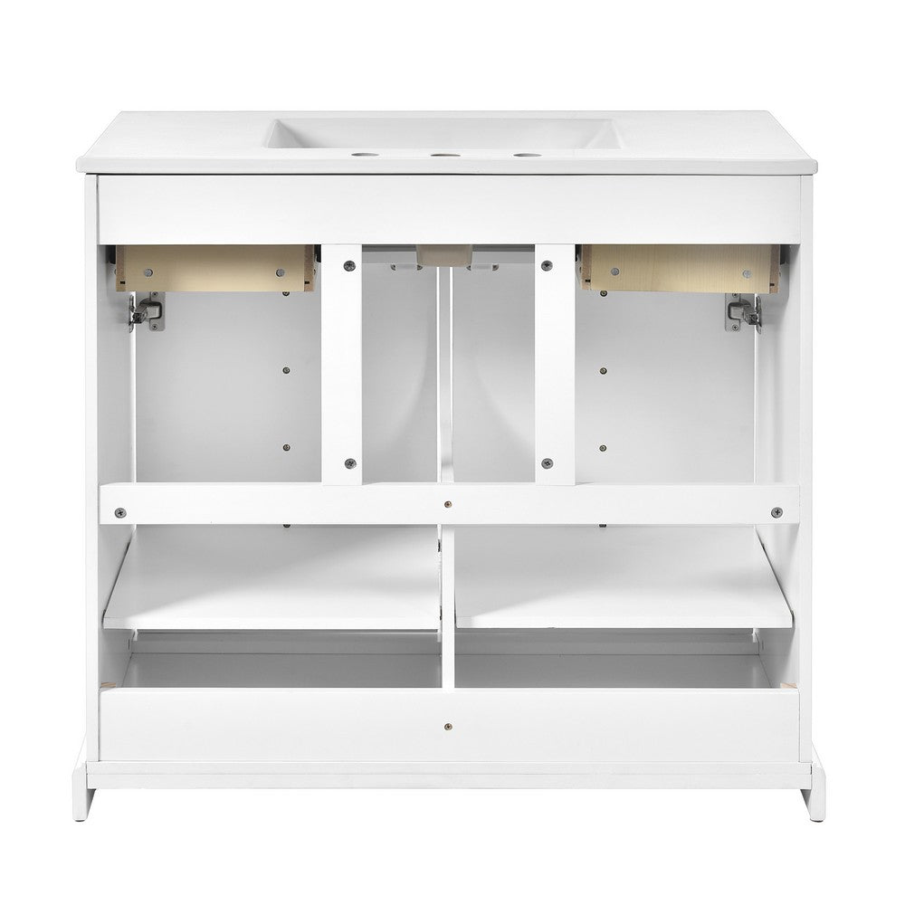 Ajax 36 Inch Ceramic Sink Bathroom Vanity, 2 Cabinet Doors, 2 Drawers, White - BM351235
