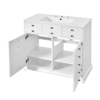 Ajax 36 Inch Ceramic Sink Bathroom Vanity, 2 Cabinet Doors, 2 Drawers, White - BM351235