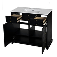 Ajax Bathroom Vanity with Sink, 2 Door 3 Drawer, Black Wood, Ceramic 36 Inch - BM351236