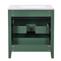 Solan Bathroom Vanity Ceramic Sink, Gold Handles, Green Solid Wood 30 Inch - BM351237