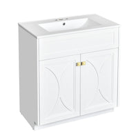 Trixie Bathroom Vanity with Ceramic Sink, Gold Metal, White Wood 30 Inch - BM351238