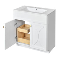 Trixie Bathroom Vanity with Ceramic Sink, Gold Metal, White Wood 30 Inch - BM351238