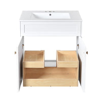 Trixie Bathroom Vanity with Ceramic Sink, Gold Metal, White Wood 30 Inch - BM351238