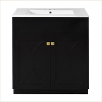 Trixie Bathroom Vanity with Ceramic Sink, Gold Metal, Black Wood 30 Inch - BM351239