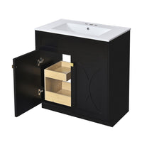 Trixie Bathroom Vanity with Ceramic Sink, Gold Metal, Black Wood 30 Inch - BM351239