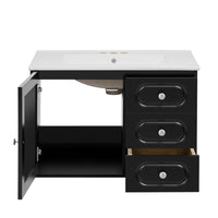 Genie 30 Inch Wall-Mounted Bathroom Vanity, Ceramic Sink, Rattan, Black - BM351240