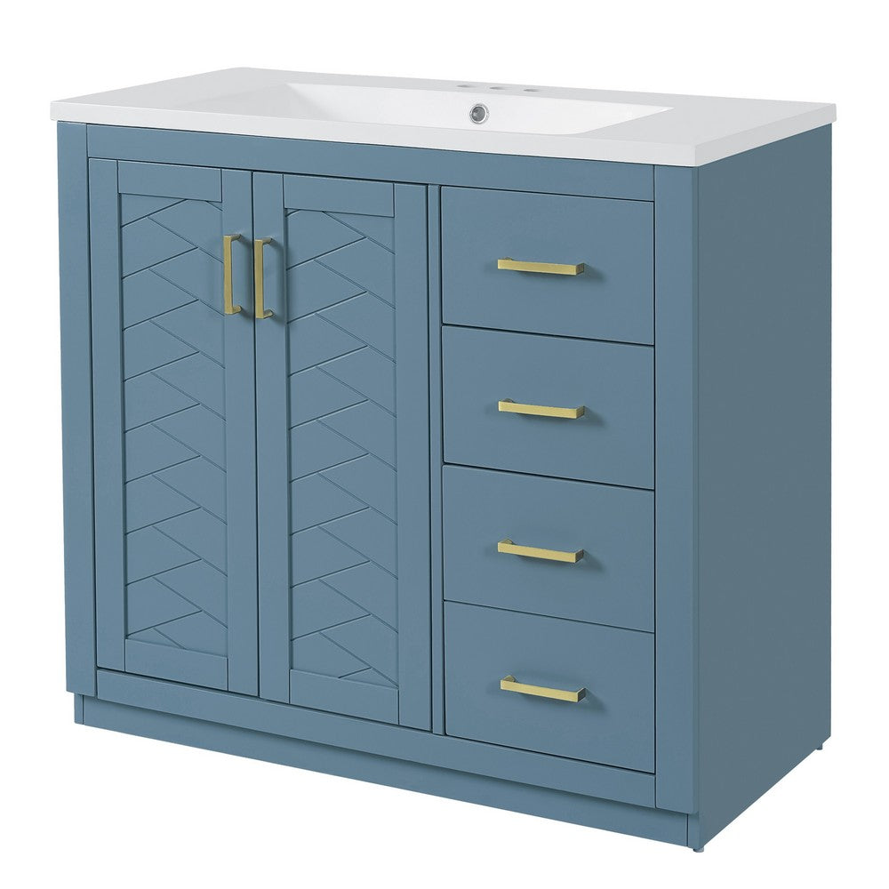 Swany Bathroom Sink and Cabinet Vanity, Drawers, Muted Indigo Wood 36 Inch - BM351241