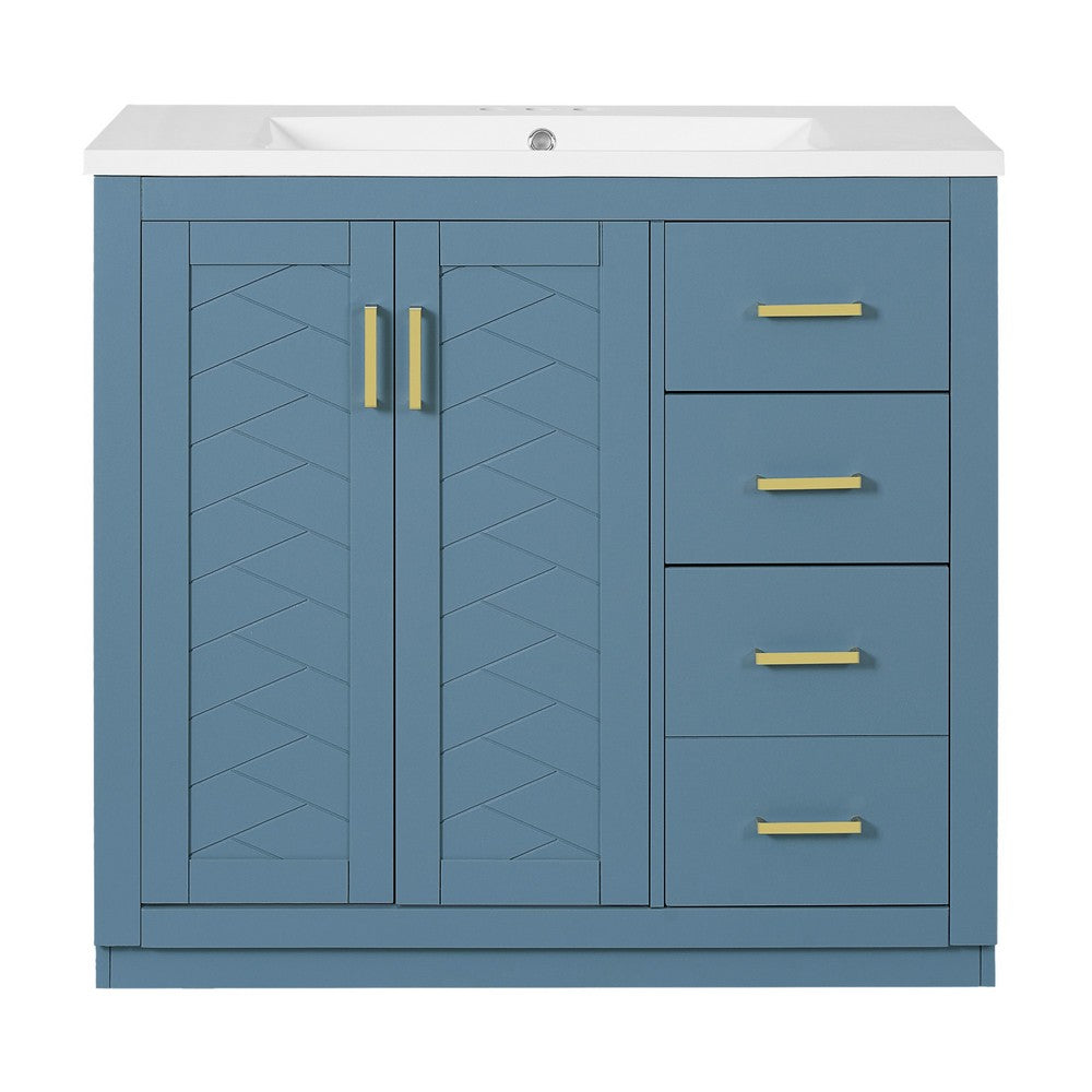 Swany Bathroom Sink and Cabinet Vanity, Drawers, Muted Indigo Wood 36 Inch - BM351241