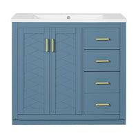 Swany Bathroom Sink and Cabinet Vanity, Drawers, Muted Indigo Wood 36 Inch - BM351241