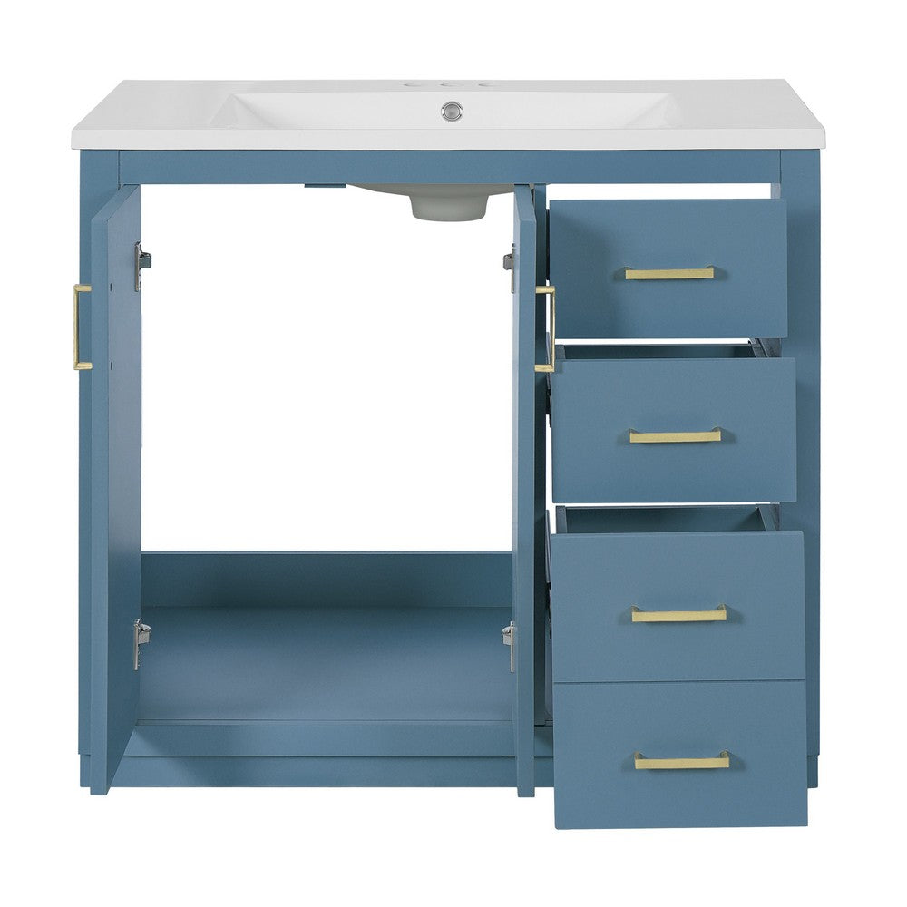 Swany Bathroom Sink and Cabinet Vanity, Drawers, Muted Indigo Wood 36 Inch - BM351241