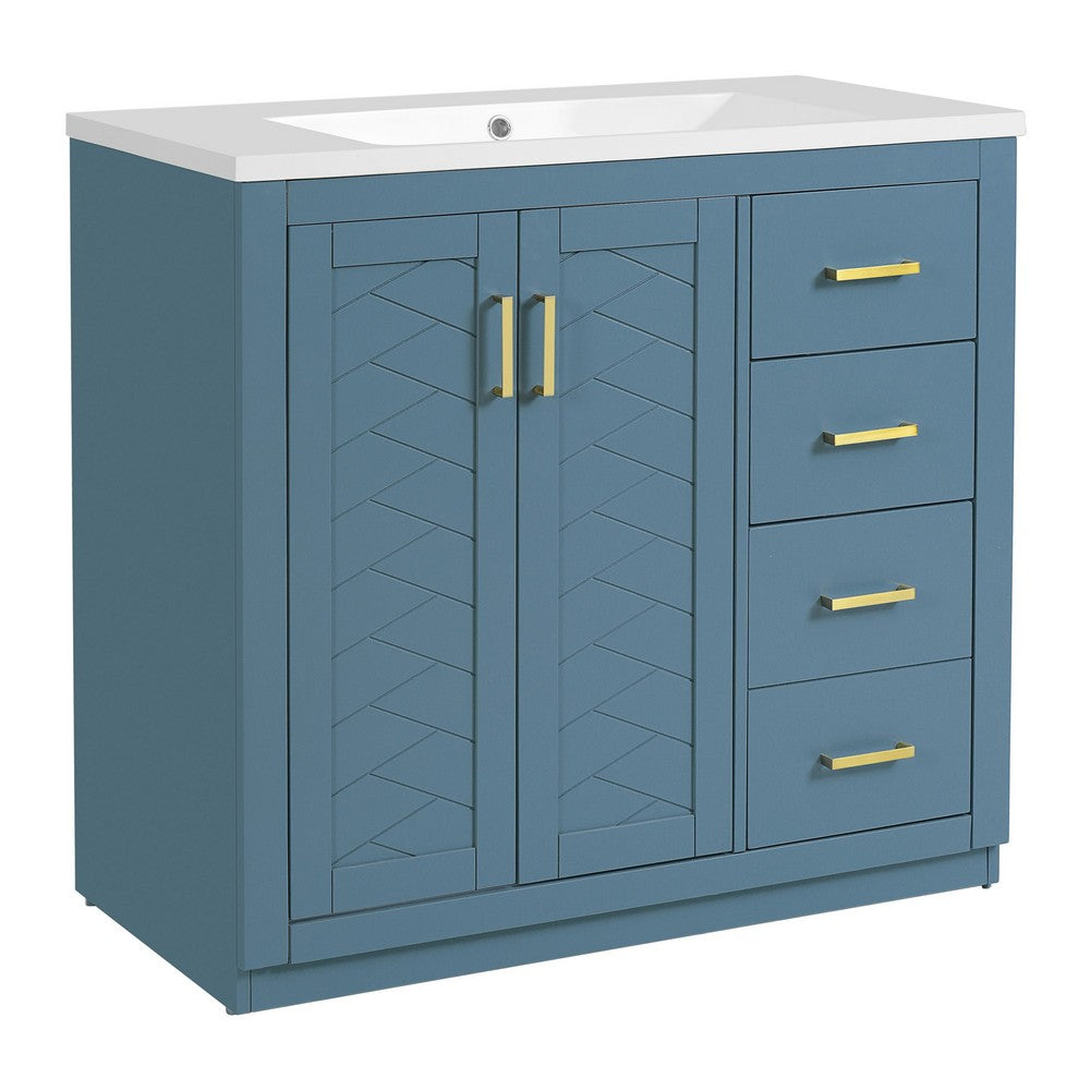 Swany Bathroom Sink and Cabinet Vanity, Drawers, Muted Indigo Wood 36 Inch - BM351241