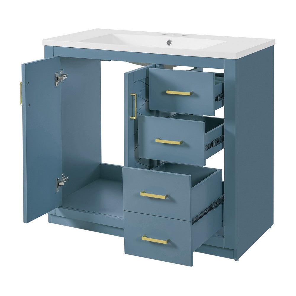 Swany Bathroom Sink and Cabinet Vanity, Drawers, Muted Indigo Wood 36 Inch - BM351241