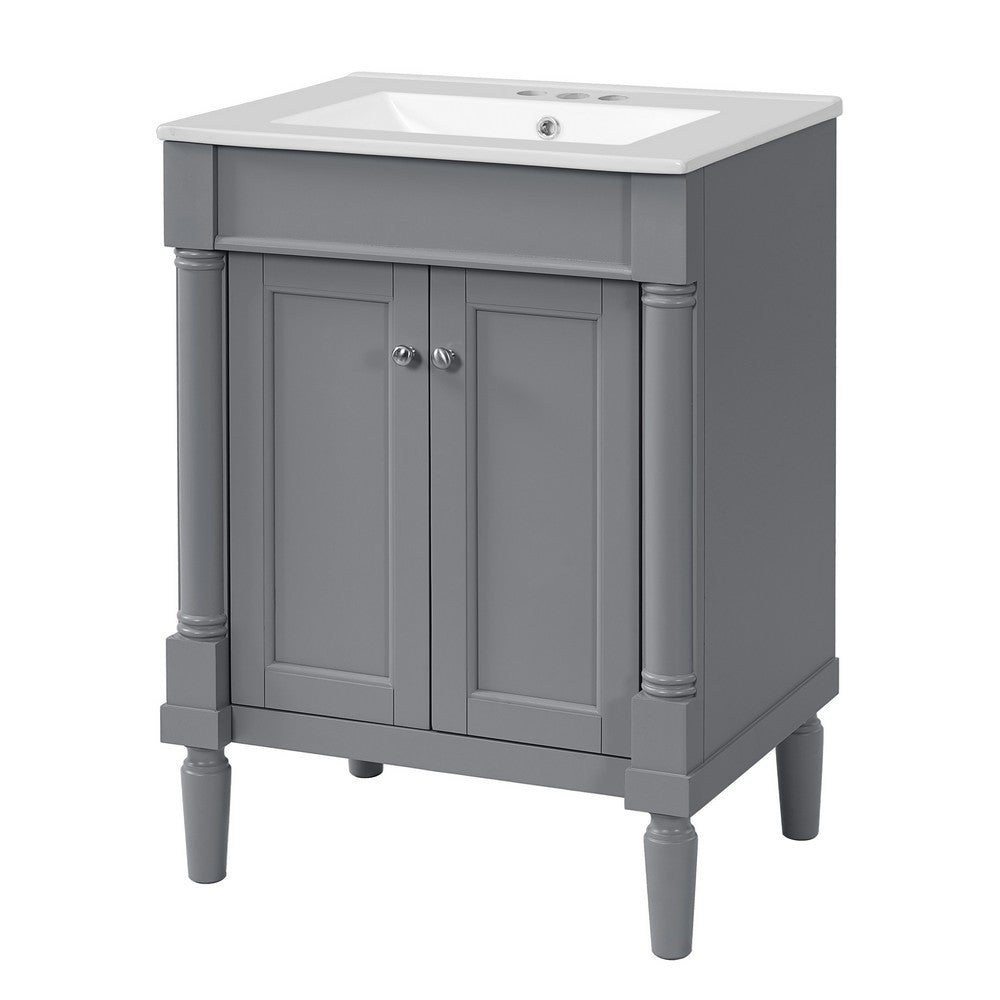 Fiji Bathroom Vanity with Integrated Sink and Storage, Gray Wood 24 Inch - BM351242