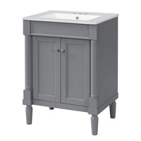 Fiji Bathroom Vanity with Integrated Sink and Storage, Gray Wood 24 Inch - BM351242