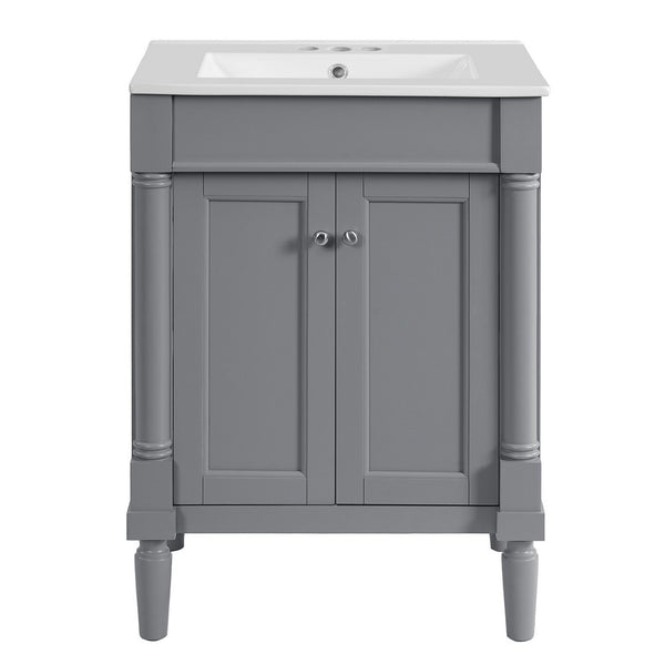Fiji Bathroom Vanity with Integrated Sink and Storage, Gray Wood 24 Inch - BM351242
