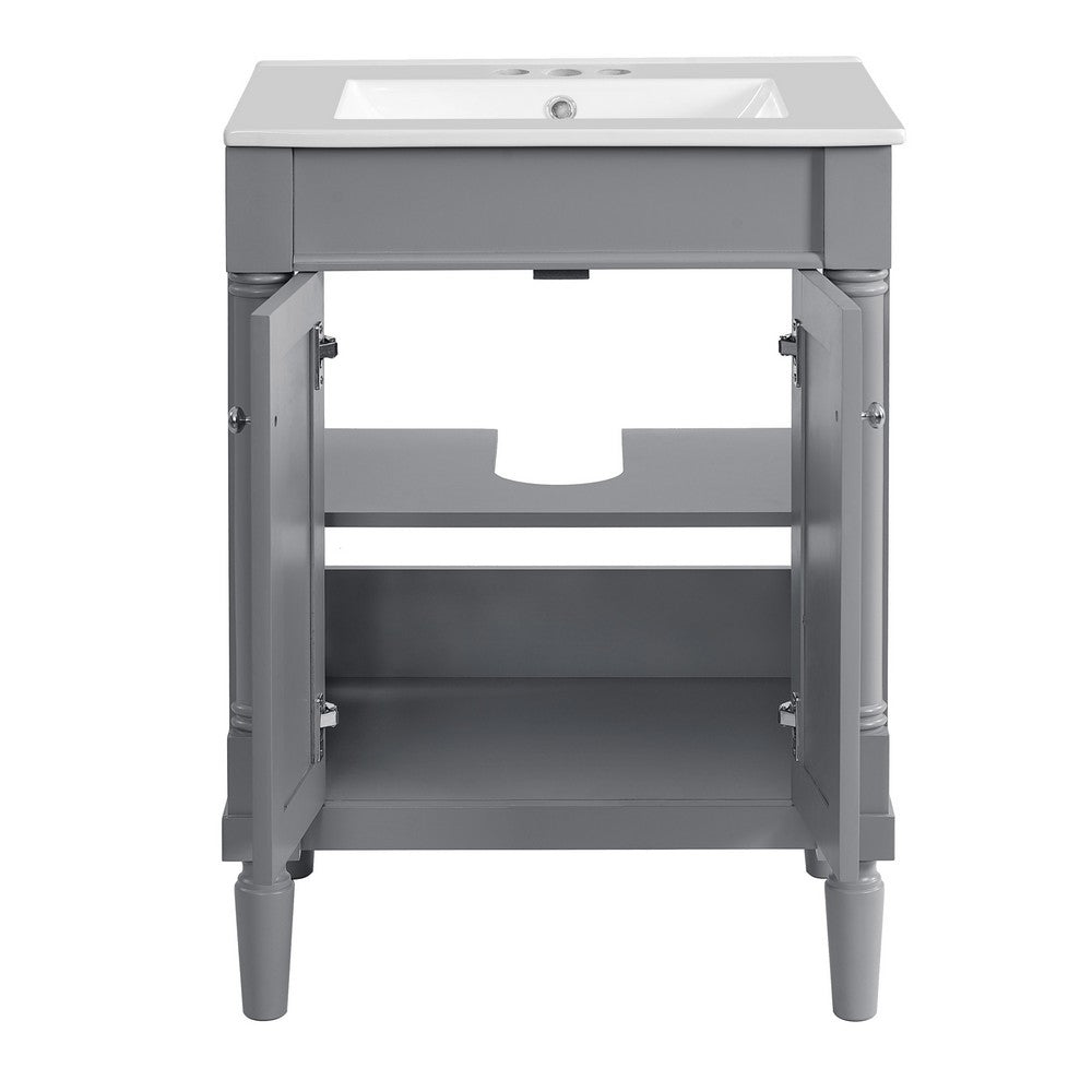 Fiji Bathroom Vanity with Integrated Sink and Storage, Gray Wood 24 Inch - BM351242