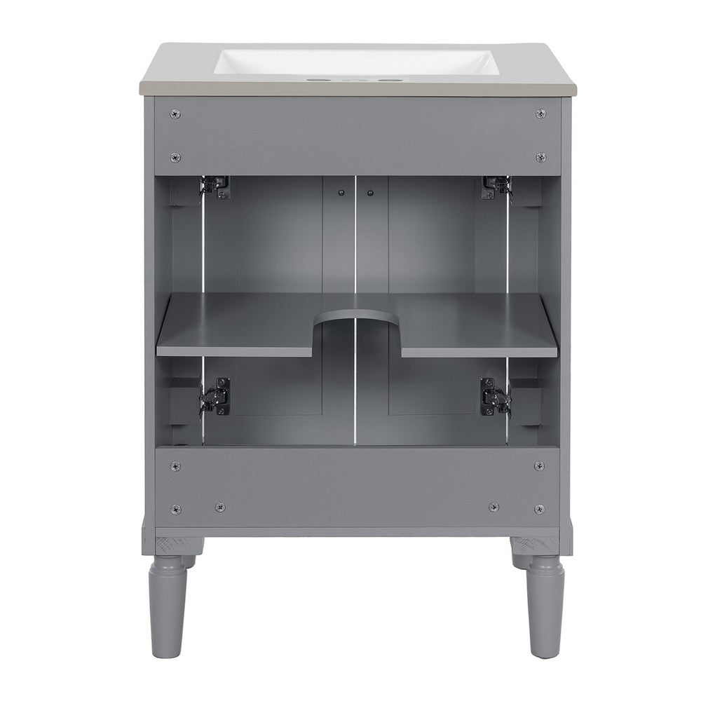 Fiji Bathroom Vanity with Integrated Sink and Storage, Gray Wood 24 Inch - BM351242