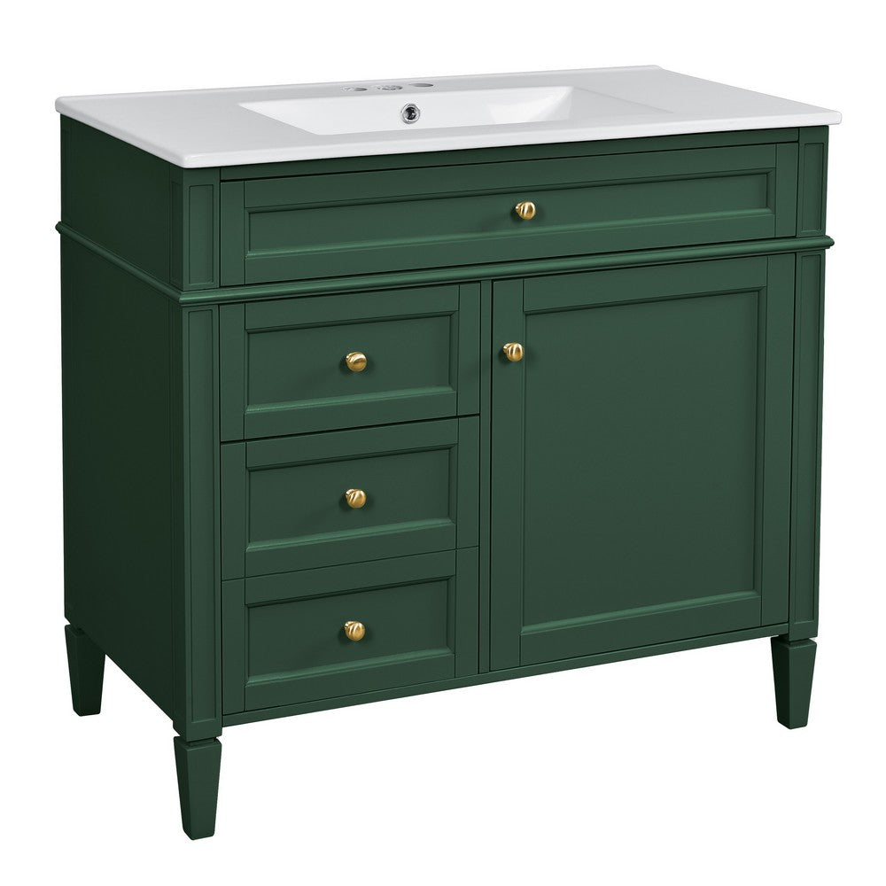 Delma Bathroom Vanity, White Ceramic Sink, Smart Storage, Dark Green 36 Inch - BM351243