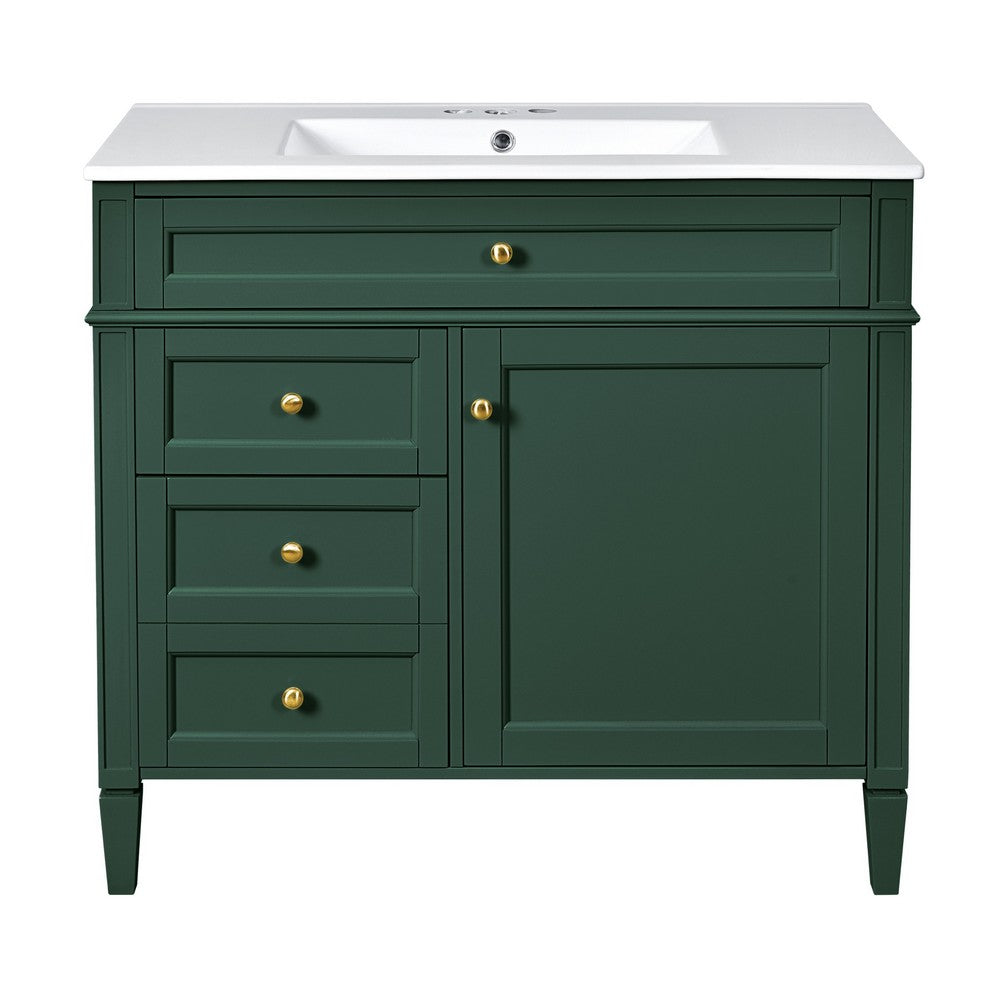 Delma Bathroom Vanity, White Ceramic Sink, Smart Storage, Dark Green 36 Inch - BM351243