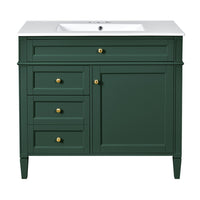 Delma Bathroom Vanity, White Ceramic Sink, Smart Storage, Dark Green 36 Inch - BM351243