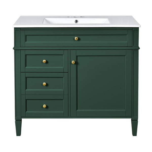 Delma Bathroom Vanity, White Ceramic Sink, Smart Storage, Dark Green 36 Inch - BM351243