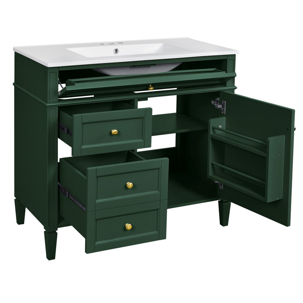 Delma Bathroom Vanity, White Ceramic Sink, Smart Storage, Dark Green 36 Inch - BM351243
