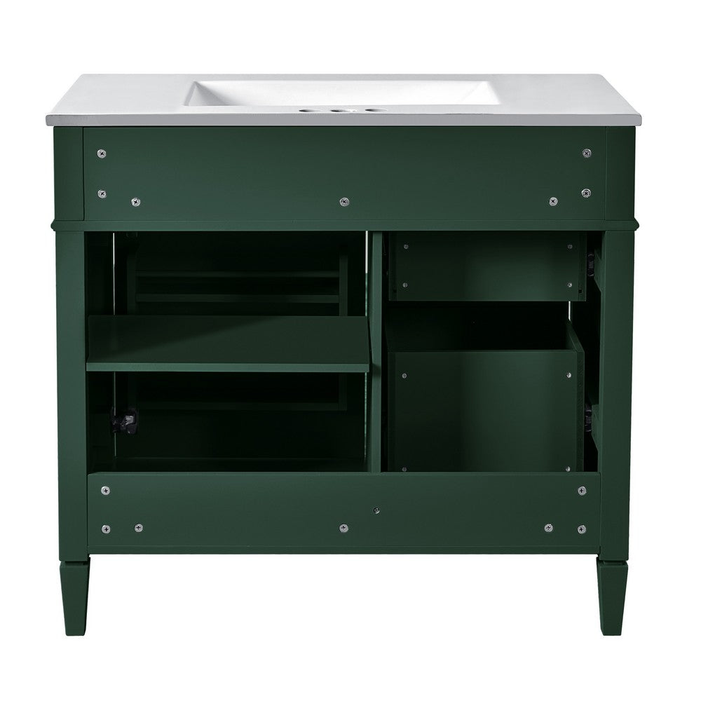 Delma Bathroom Vanity, White Ceramic Sink, Smart Storage, Dark Green 36 Inch - BM351243