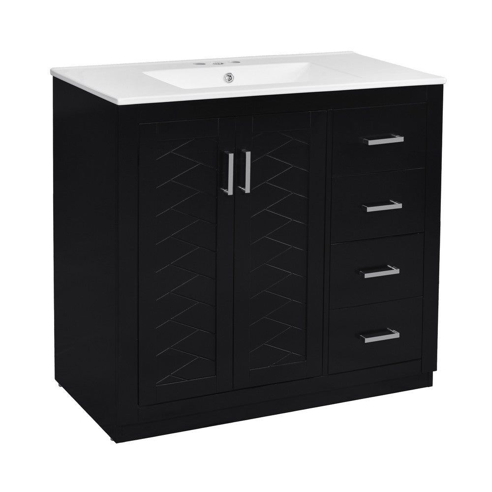 Swany Bathroom Cabinet with Ceramic Sink, Cabinet, Drawers, Black 36 Inch - BM351244